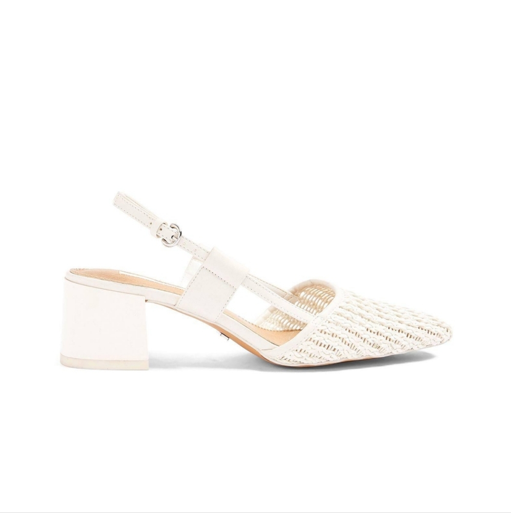 White woven slingback heels